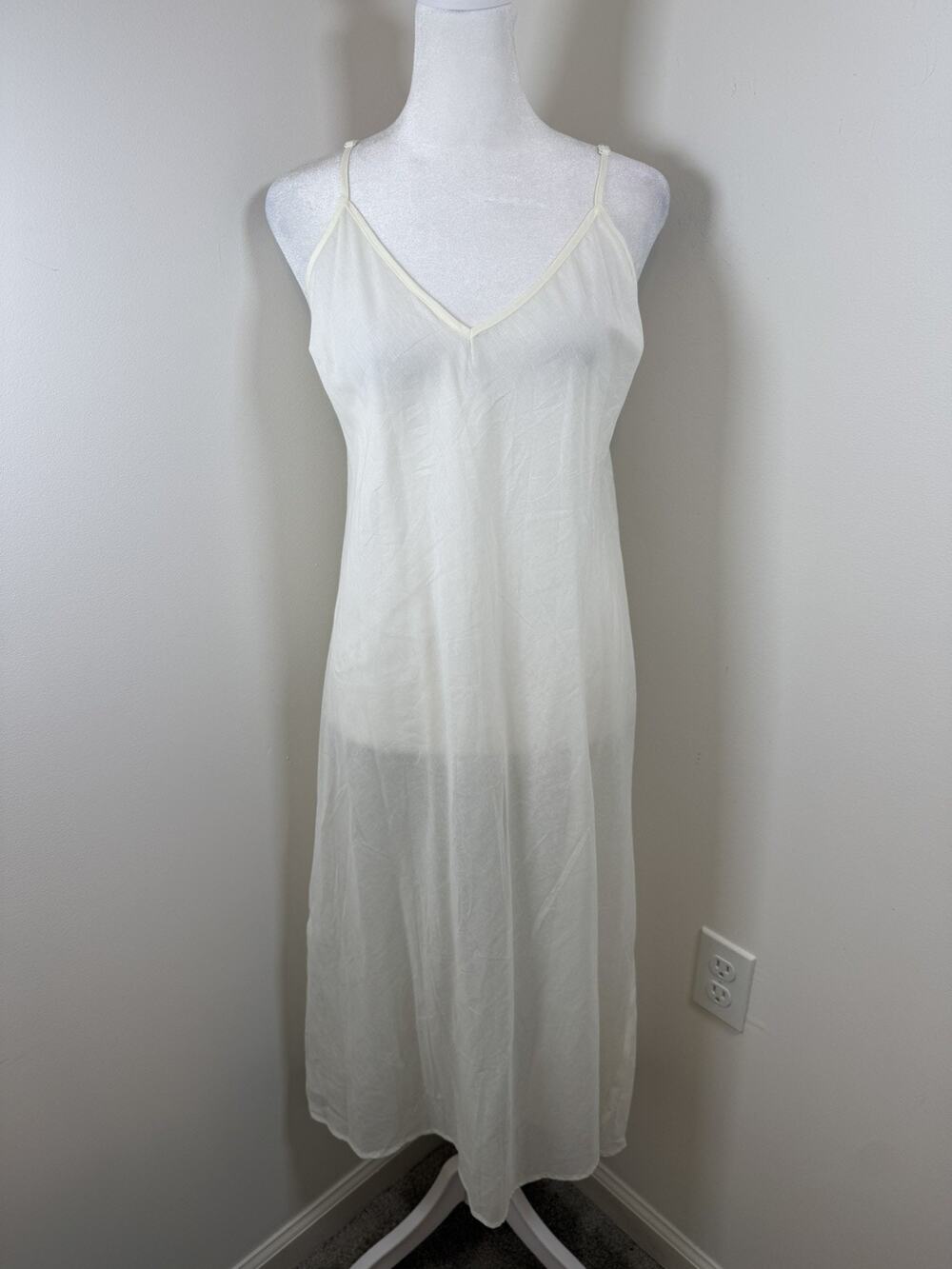 Alemais Spaghetti Strap V-Neck White 100% Cotton Sheer Slip Dress US 10 Classic